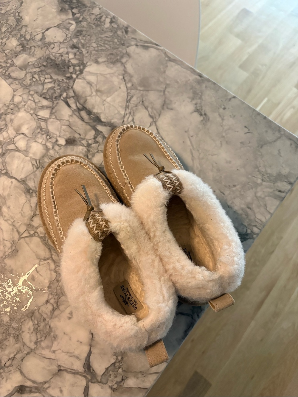 Greystone Genuine Suede W Cozy Faux Shearling-Lined Tan Slipper Boots